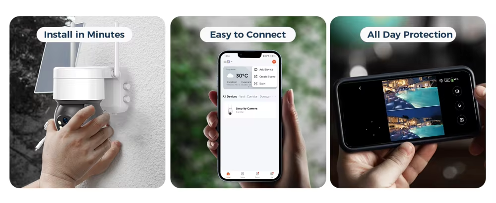 3MP Tuya APP Wireless WiFi PIR Human Detection Motion Tracking Patrol CCTV Battery Solar PTZ Surveillance Camera Outdoor