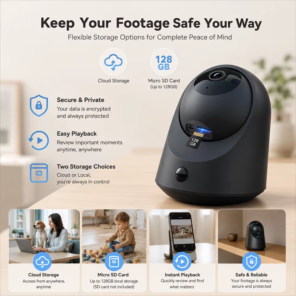 2K 100% Wireless Battery Indoor Security Camera 20m Infrared Night Vision TF Storage/Cloud PIR Motion Detection 2.4GHz WiFi