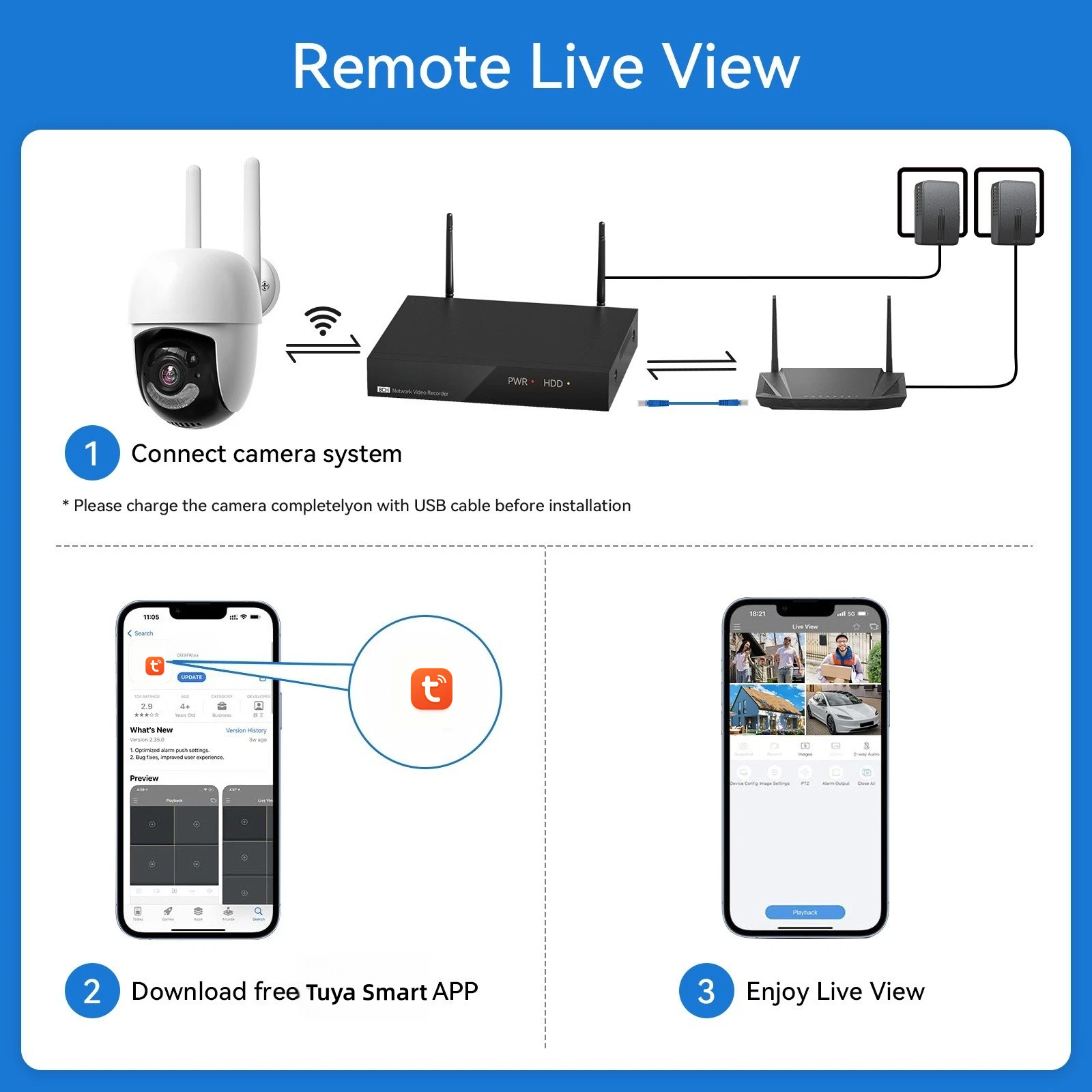 Tuya Smart App 8CH 3.0MP Wireless WIFI IP Camera CCTV Security PTZ Camera Security System