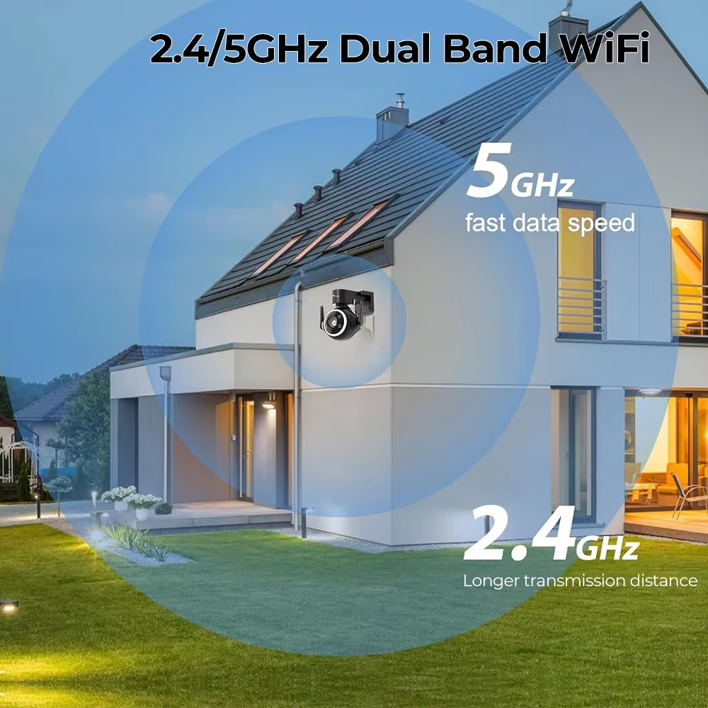 5X Optical Zoom 5MP Outdoor WiFi IP PTZ Camera 2.4/5Ghz Dual Band Humanoid Tracking Spotlight Color Night Vision Security Camera