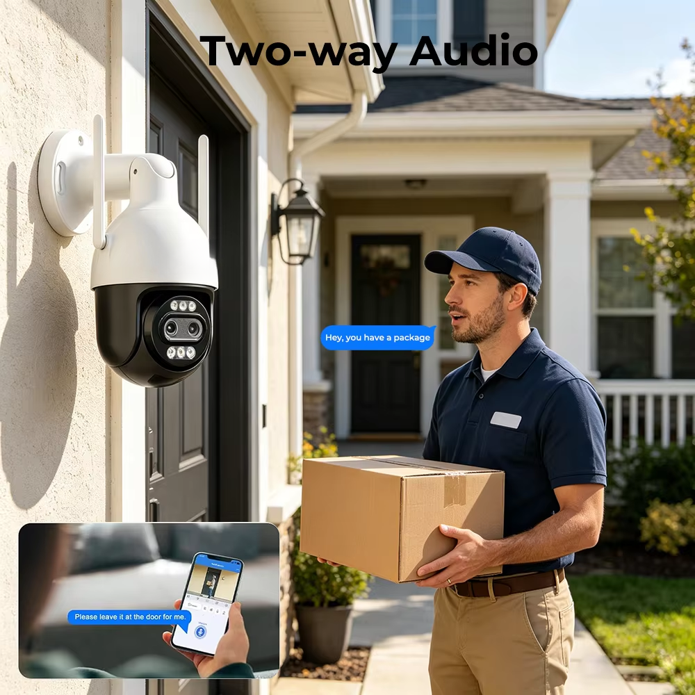 Outdoor 2*4MP Dual Lens Optical Zoom WiFi PTZ Security Camera Auto Zoom Tracking AI Human Vehicle Detect Color Night Vision