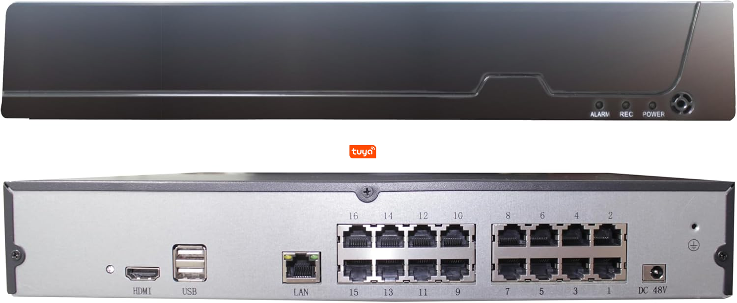 Tuya Smart APP 4K 16CH/8CH/4CH Wire/POE NVR Network Video Recorder Support up to 8MP/4K IP Cameras, Human& Vehicle Detection,