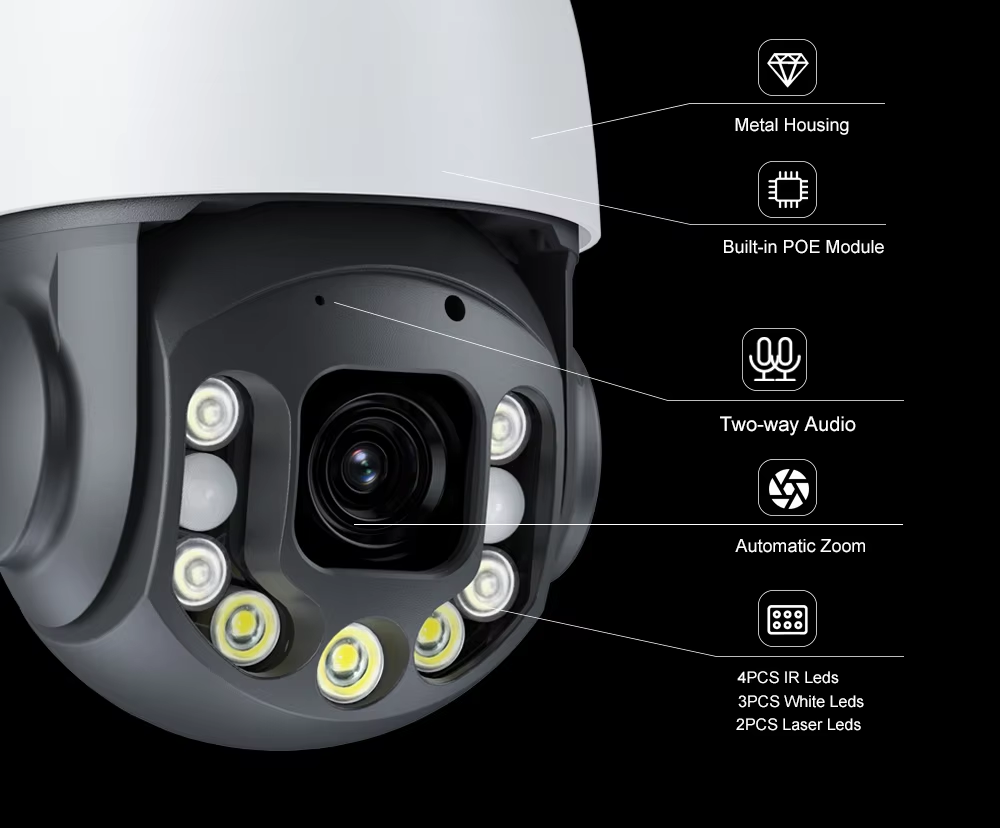 Factory Auto Tracking POE IP Camera with 20x Optical Zoom 4K 8MP Hik Protocol Compatible CMOS Sensor Night Vision Built-in Mic
