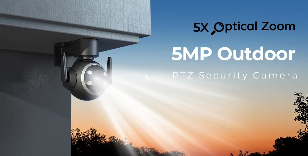 5X Optical Zoom 5MP Outdoor WiFi IP PTZ Camera 2.4/5Ghz Dual Band Humanoid Tracking Spotlight Color Night Vision Security Camera
