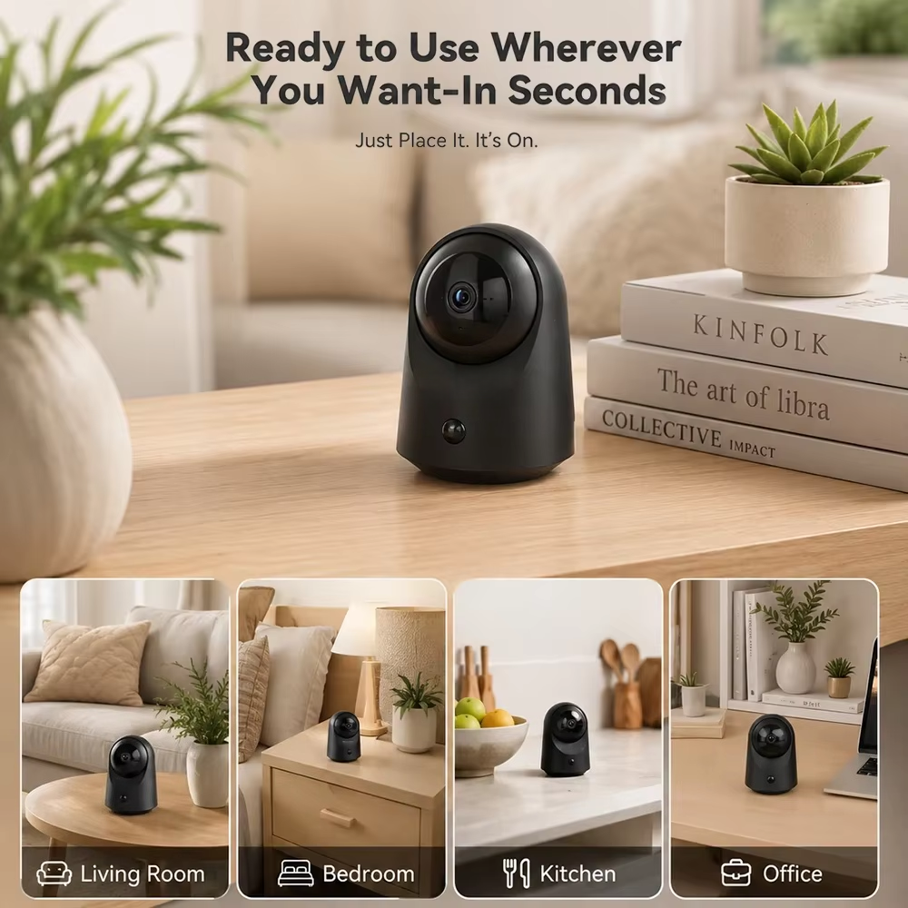 2K 100% Wireless Battery Indoor Security Camera 20m Infrared Night Vision TF Storage/Cloud PIR Motion Detection 2.4GHz WiFi