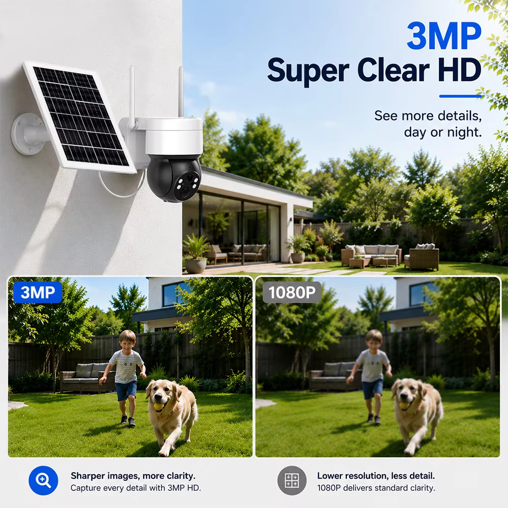 3MP Tuya APP Wireless WiFi PIR Human Detection Motion Tracking Patrol CCTV Battery Solar PTZ Surveillance Camera Outdoor