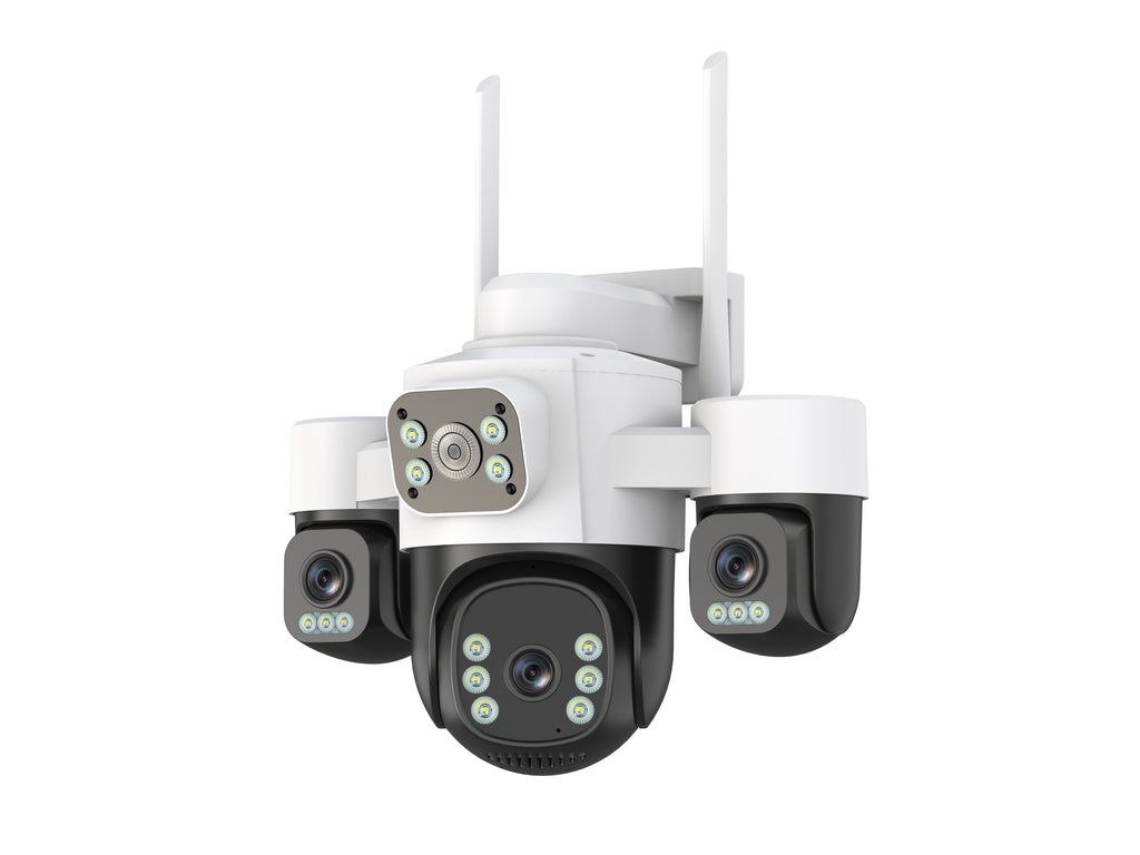 Tuya Smart APP OEM Outdoor WI-FI Wireless PTZ Camera 6MP 3 Lens 3 Screen CCTV Security WiFi Camera 4 Lenses Connect Phone