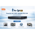 Tuya Smart APP 4K 16CH/8CH/4CH Wire/POE NVR Network Video Recorder Support up to 8MP/4K IP Cameras, Human& Vehicle Detection,