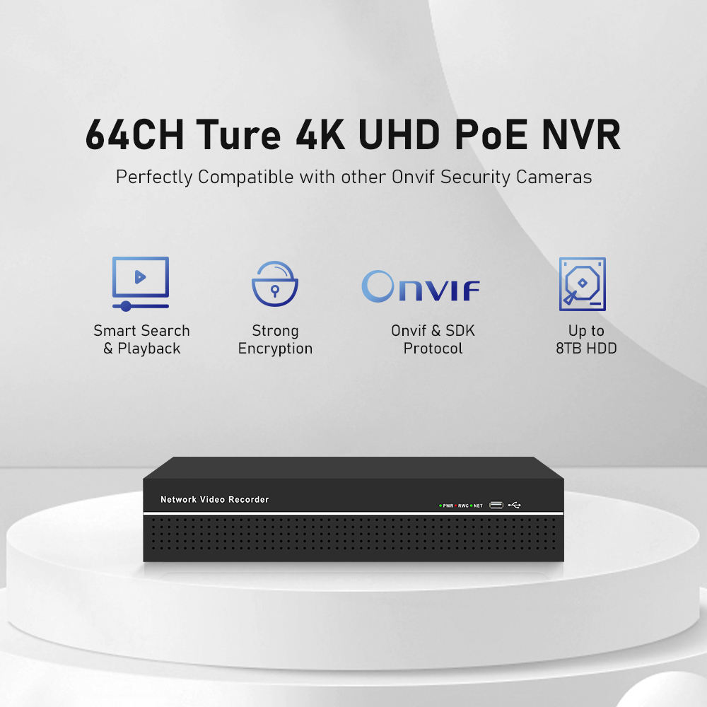 4K HD 64CH NVR Kit H.265 Video Compression App Motion Detection 8*14TB Embedded NVR Recorder Security Camera CCTV System Alarm