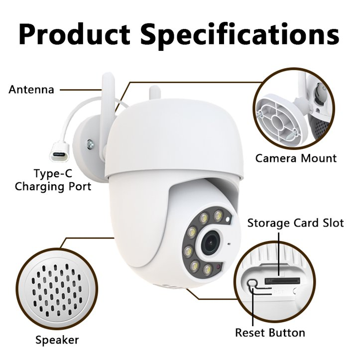 Tuya Smart APP 5.0MP Outdoor Security 355° Pan 90° Tilt Dual Light Full-Color Night Vision 2.4G WiFi Home IP Network