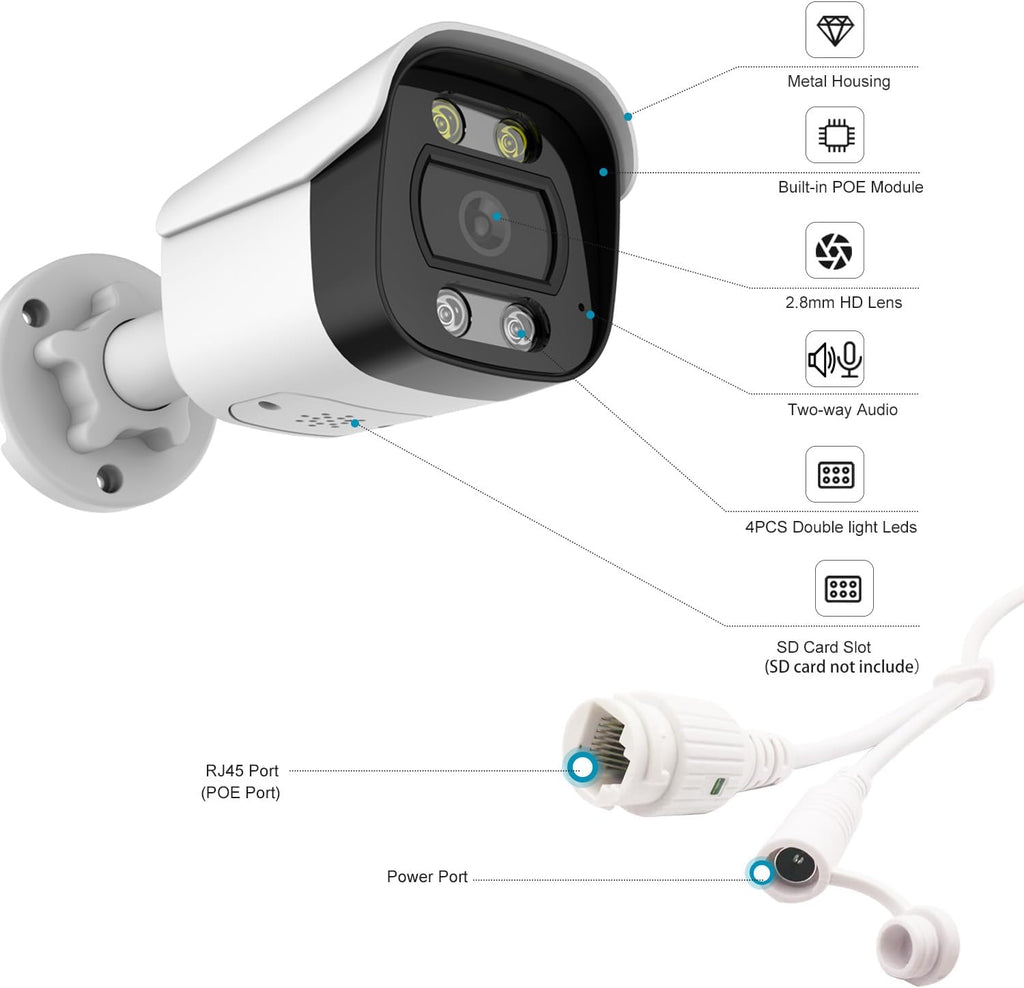 Tuya Smart APP 5MP PoE IP Bullet Camera Outdoor, Full Color Security IP Camera with Smart Dual Light, Two Way Talk
