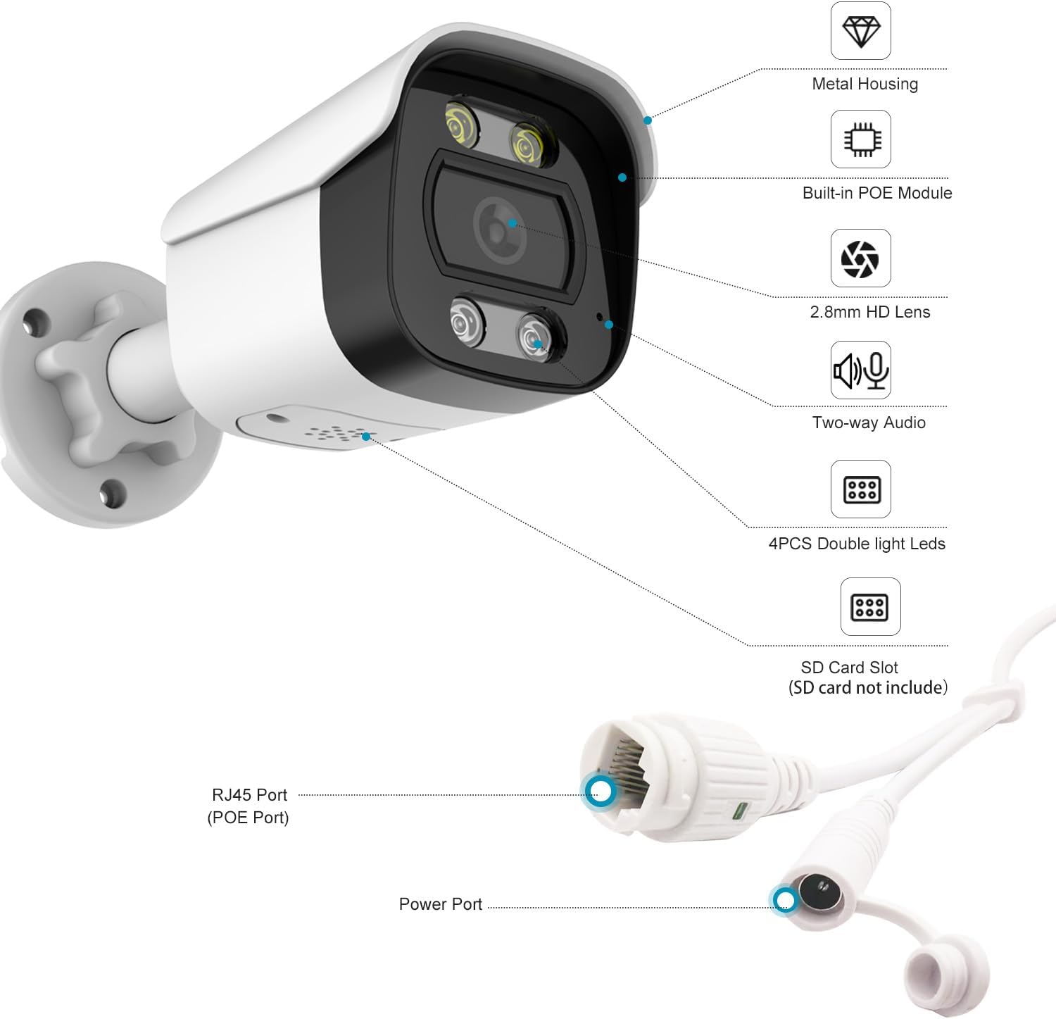 Tuya Smart APP 5MP PoE IP Bullet Camera Outdoor, Full Color Security IP Camera with Smart Dual Light, Two Way Talk