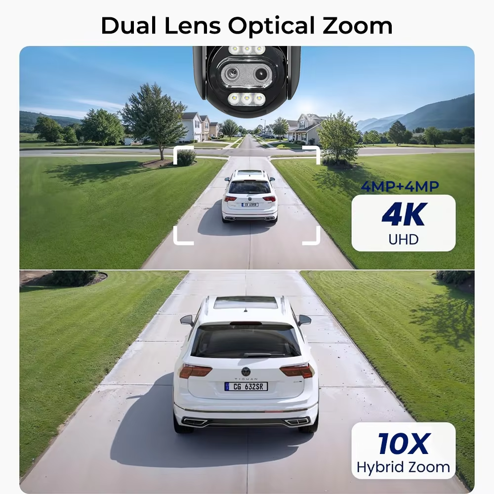 Outdoor 2*4MP Dual Lens Optical Zoom WiFi PTZ Security Camera Auto Zoom Tracking AI Human Vehicle Detect Color Night Vision