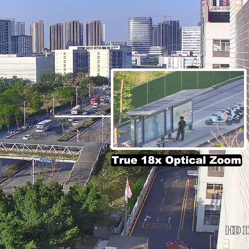 4K CCTV Camera 18X Optical Zoom Full Color Night Vision Two-Way Audio TF Card Weatherproof Security Camera for Home & Business