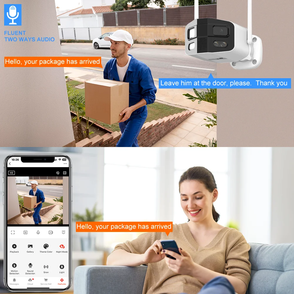 Tuya Smart WiFi Dual Lens Panoramic Camera 4MP 2K Outdoor Binocular Security Camera 180° Wide Angle Full Color Night Vision
