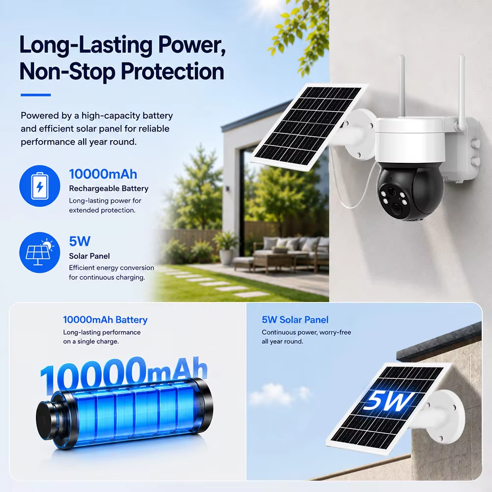 3MP Tuya APP Wireless WiFi PIR Human Detection Motion Tracking Patrol CCTV Battery Solar PTZ Surveillance Camera Outdoor