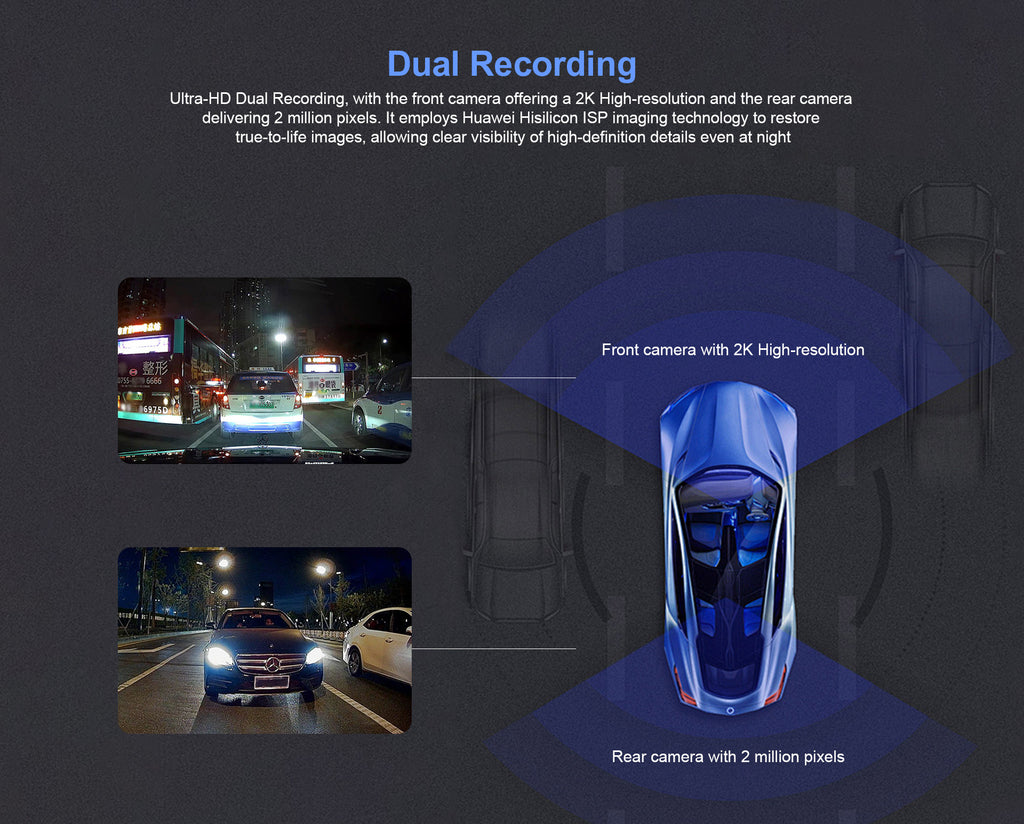 InLifecam 2K+1080P Dual Lens 4G Cloud DashcamCar Dash Camera Night Vision Driving Recorder Dashcam