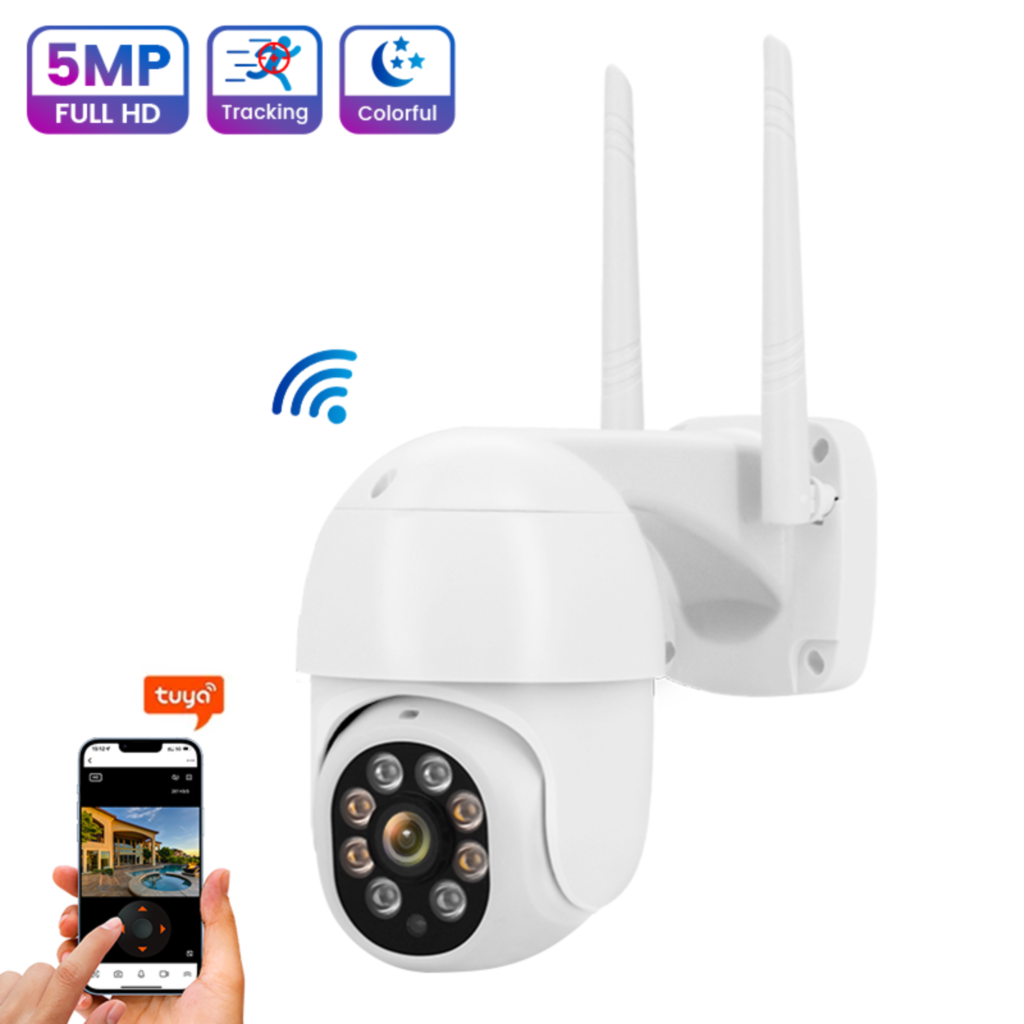 InLifeCam Tuya Smart app 5.0mp Outdoor WI-Fi PTZ IP Camera Full Color NIght