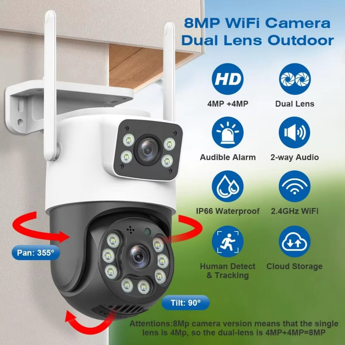 Tuya APP 2MP+2MP or 4MP+4MP Outdoor Bullet Ptz Dual Lens WIFI IP Camera