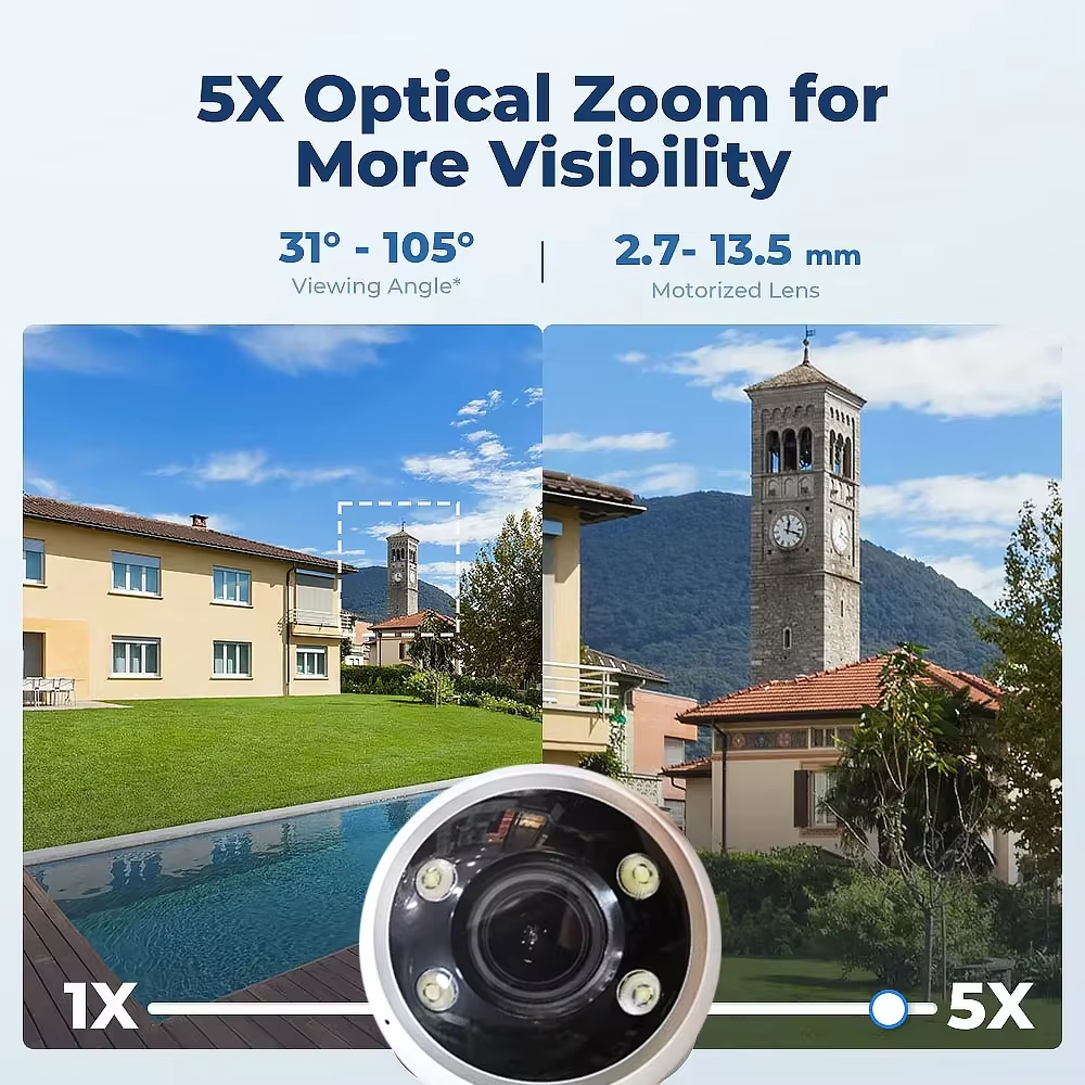 5X Optical Zoom 5MP Outdoor WiFi IP PTZ Camera 2.4/5Ghz Dual Band Humanoid Tracking Spotlight Color Night Vision Security Camera