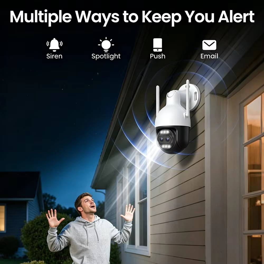 Outdoor 2*4MP Dual Lens Optical Zoom WiFi PTZ Security Camera Auto Zoom Tracking AI Human Vehicle Detect Color Night Vision