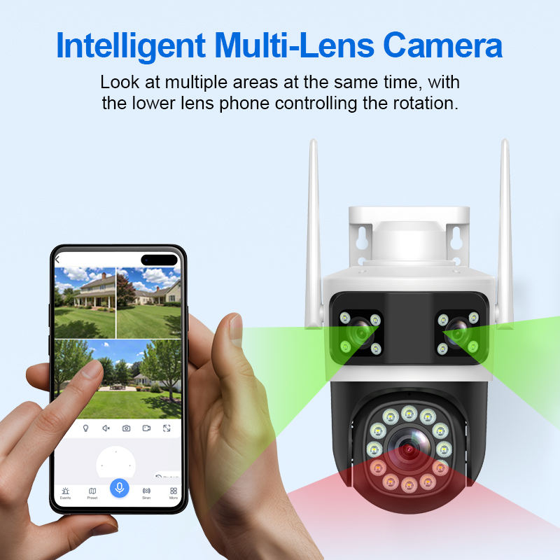 Tuya APP Three Lens Outdoor WIFI IP Camera