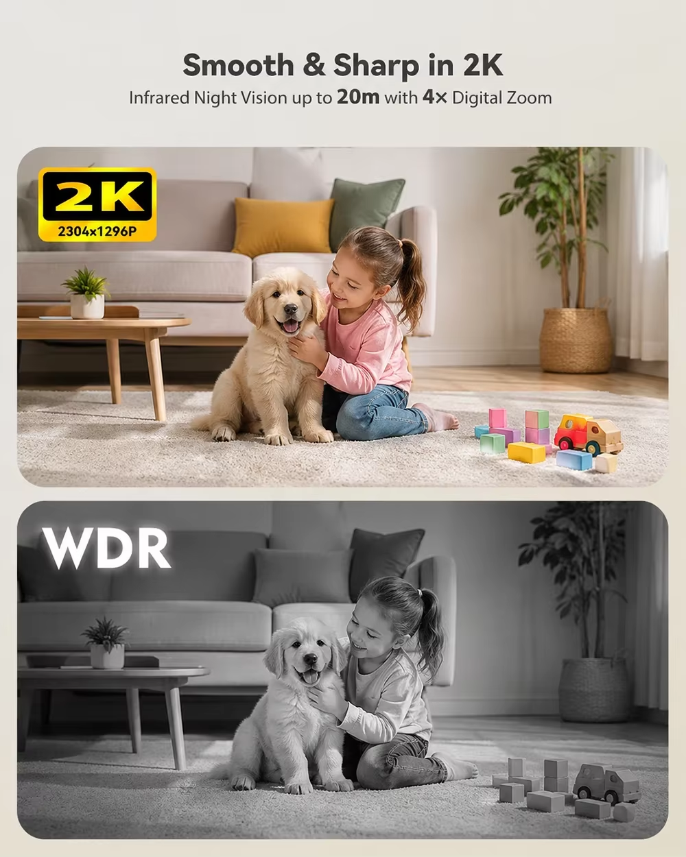 2K 100% Wireless Battery Indoor Security Camera 20m Infrared Night Vision TF Storage/Cloud PIR Motion Detection 2.4GHz WiFi