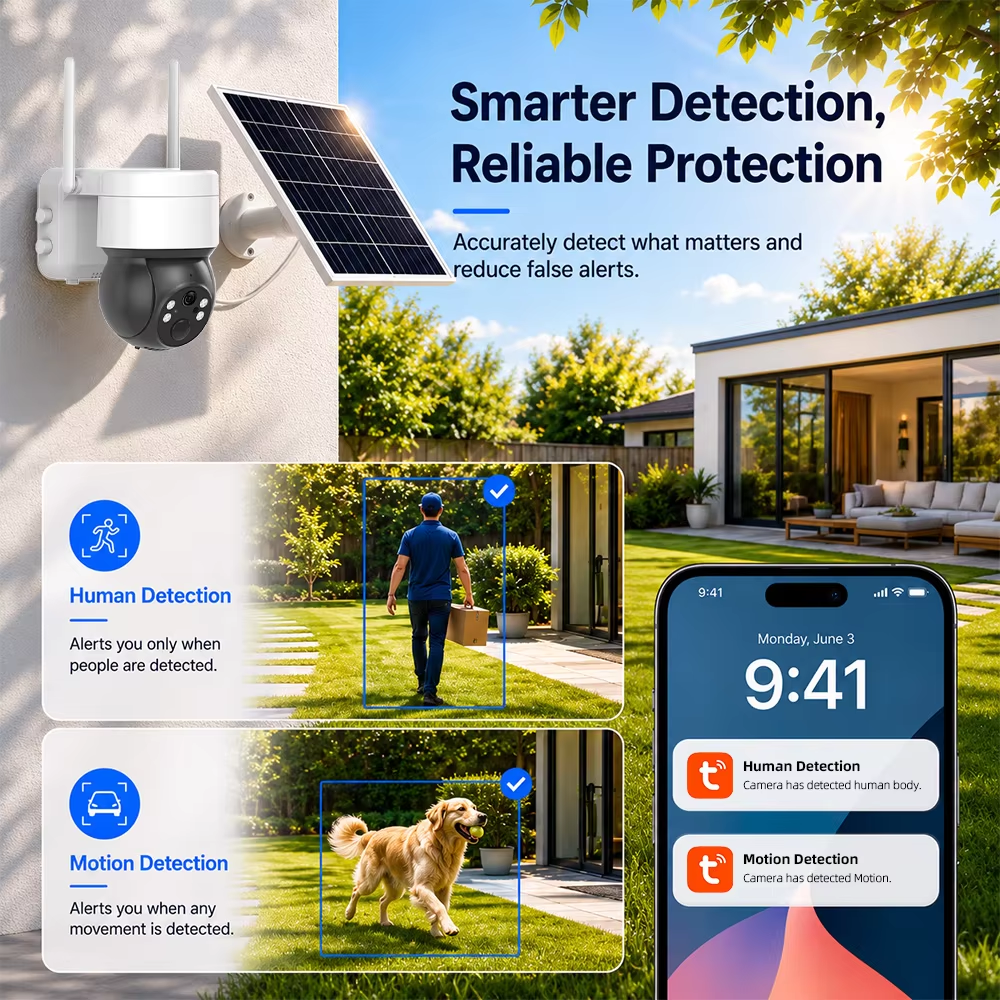 3MP Tuya APP Wireless WiFi PIR Human Detection Motion Tracking Patrol CCTV Battery Solar PTZ Surveillance Camera Outdoor