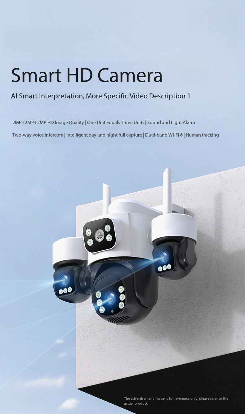 Tuya Smart APP OEM Outdoor WI-FI Wireless PTZ Camera 6MP 3 Lens 3 Screen CCTV Security WiFi Camera 4 Lenses Connect Phone