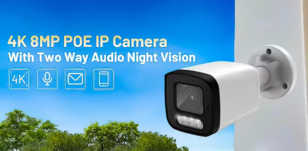 POE CCTV IP Camera VideoLink APP 8MP 4K IP66 Waterproof 1 Way Audio Dual Light Night Vision