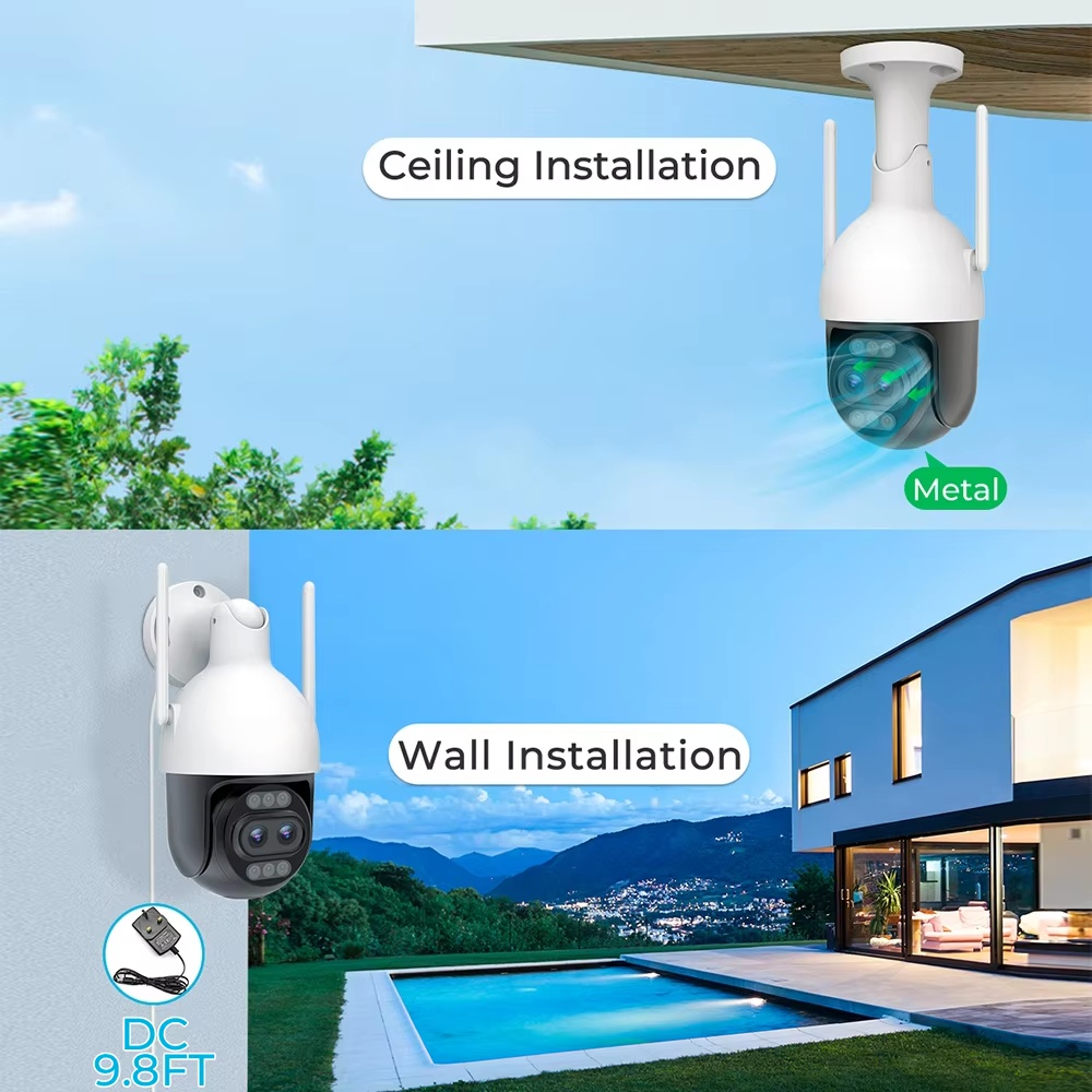 Outdoor 2*4MP Dual Lens Optical Zoom WiFi PTZ Security Camera Auto Zoom Tracking AI Human Vehicle Detect Color Night Vision