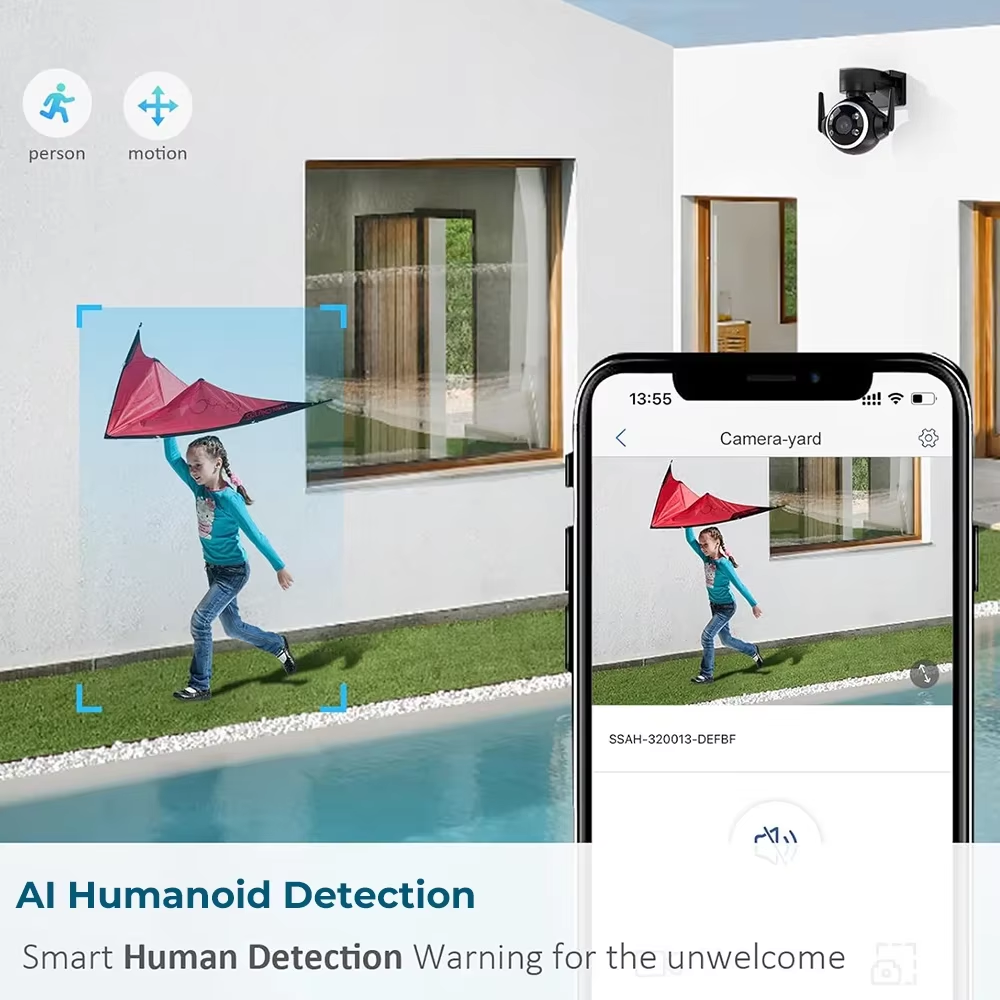5X Optical Zoom 5MP Outdoor WiFi IP PTZ Camera 2.4/5Ghz Dual Band Humanoid Tracking Spotlight Color Night Vision Security Camera