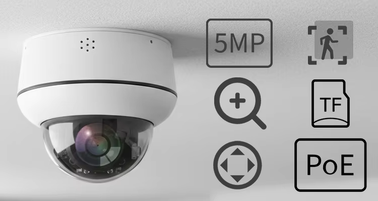 5MP Full Color Night Vision Camera 4X Zoom PTZ Camera IP66 POE Camera AI Human Vehicle Detection CCTV