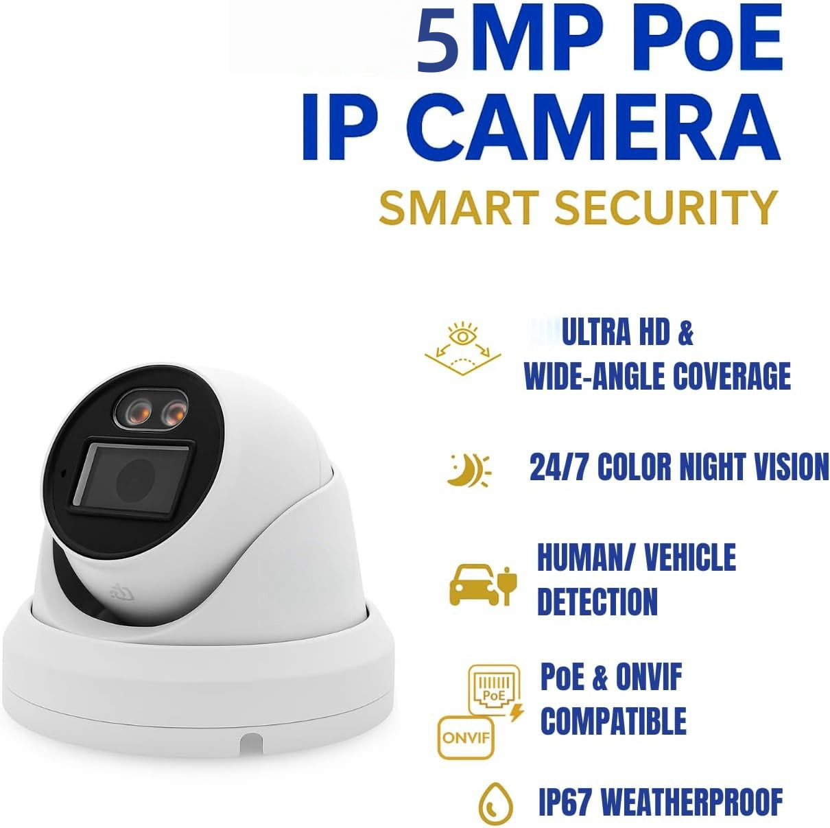 Surveillance Products Network Camera Tuya Smart APP 5MP Security Camera System Dome PoE Turret IP Camera Full-Color Night Vision, High Resolution Monitor