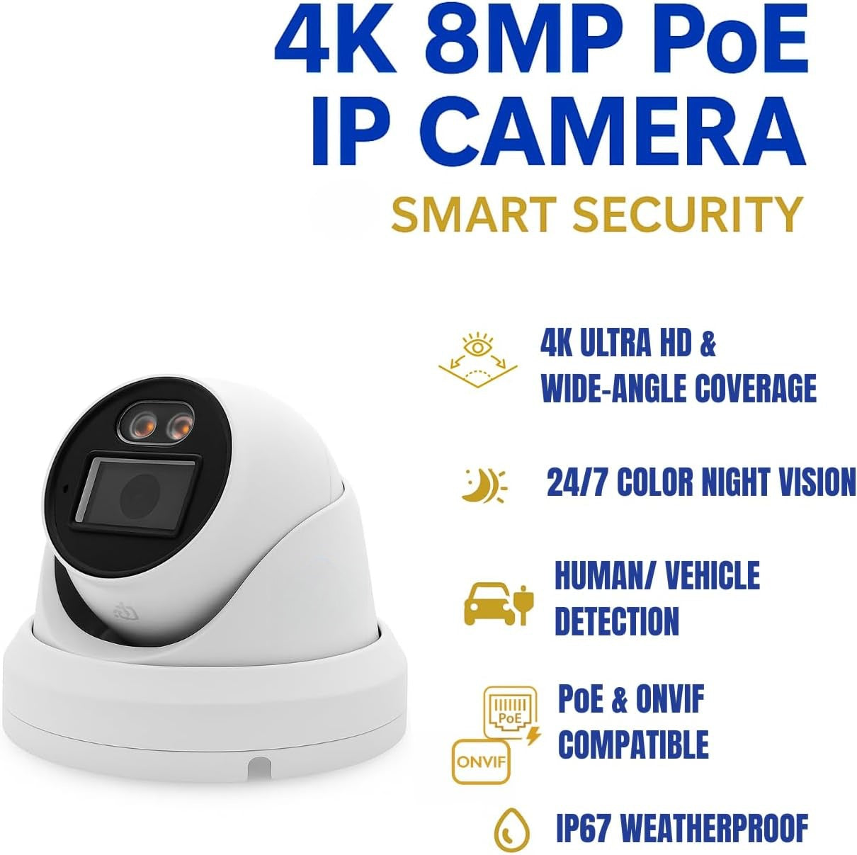 Surveillance Products Network Camera Tuya Smart APP 5MP Security Camera System Dome PoE Turret IP Camera Full-Color Night Vision, High Resolution Monitor