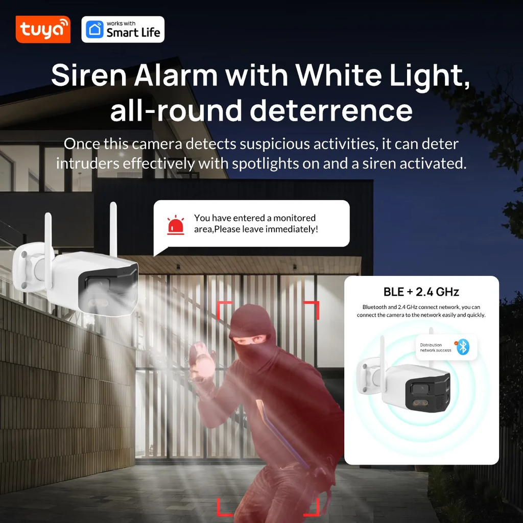 Tuya Smart WiFi Dual Lens Panoramic Camera 4MP 2K Outdoor Binocular Security Camera 180° Wide Angle Full Color Night Vision
