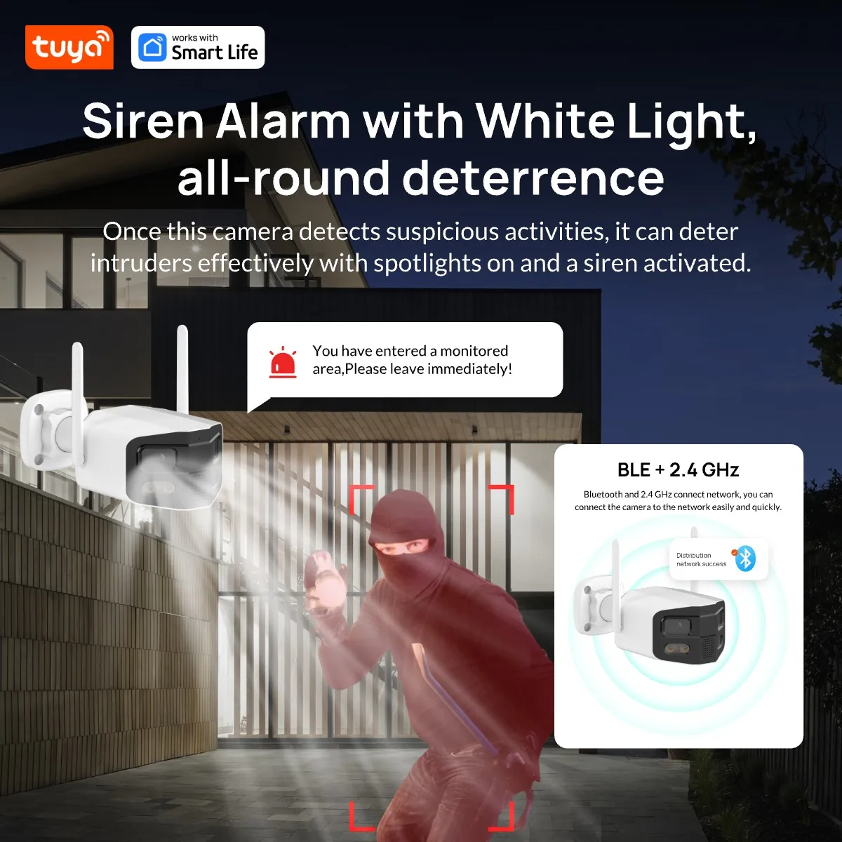 Tuya Smart WiFi Dual Lens Panoramic Camera 4MP 2K Outdoor Binocular Security Camera 180° Wide Angle Full Color Night Vision