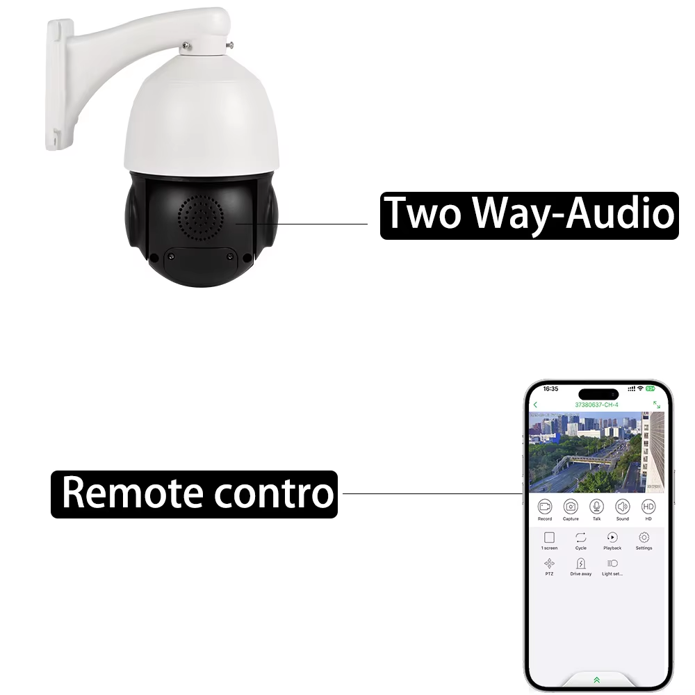 4K CCTV Camera 18X Optical Zoom Full Color Night Vision Two-Way Audio TF Card Weatherproof Security Camera for Home & Business