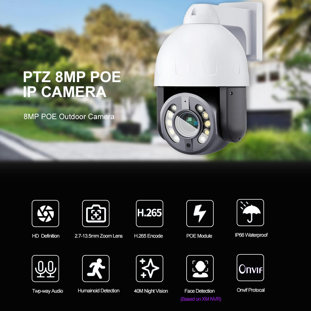 12MP 8MP PoE IP CCTV Security Network Ptz Camera Ip66 Waterproof Auto Track Vehicle Detection Full Color Imx577 Sensor 4k Camera