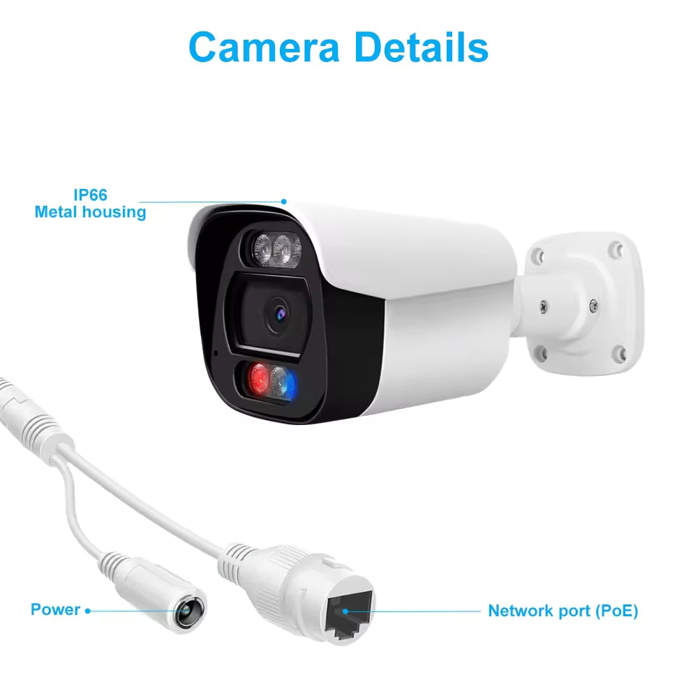Fix Lens 4K 8MP CMOS HD Colorful Night Vision Smart Motion Detection IP66 Waterproof Bullet POE Security Camera SD Card Slot