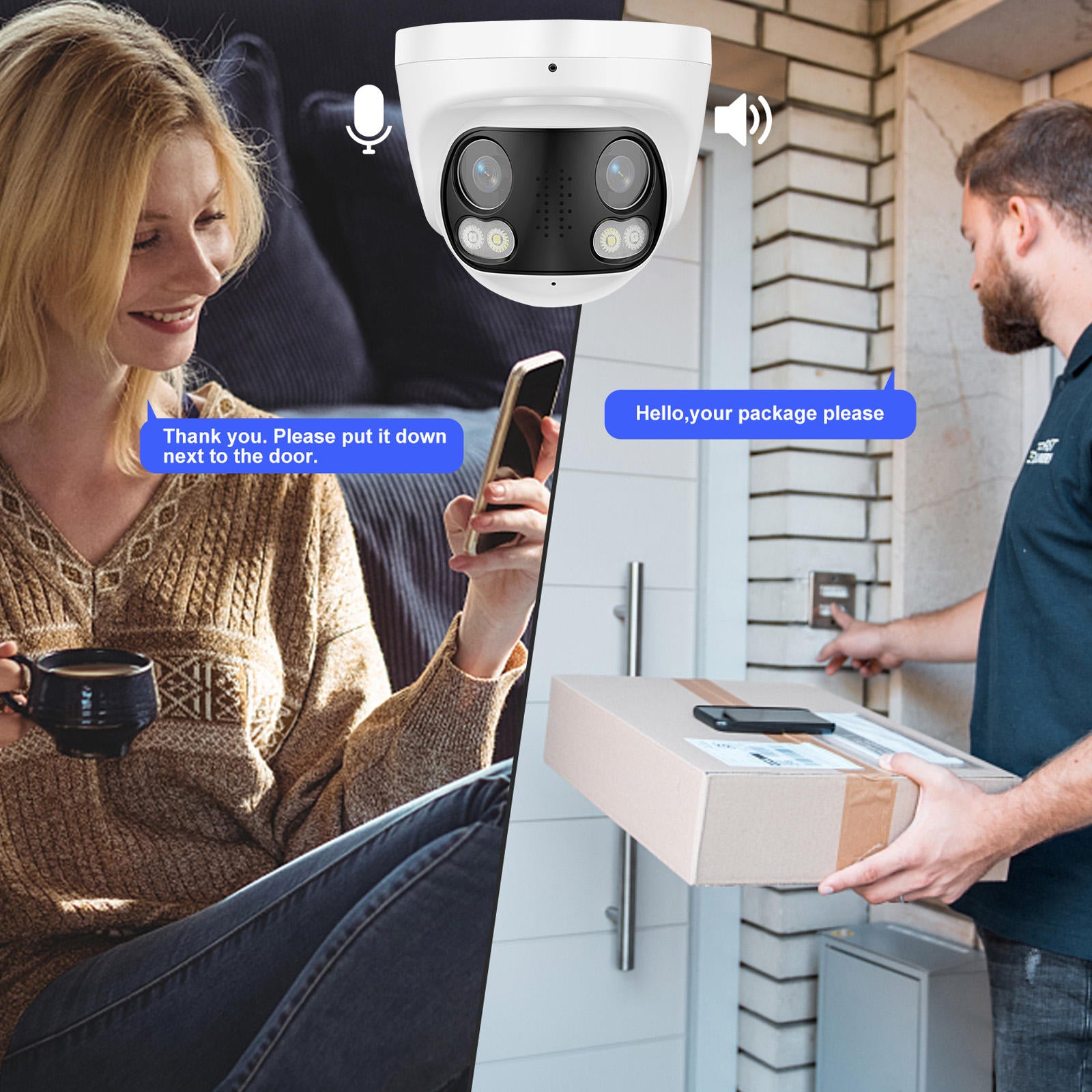 4k 8MP Dual Lens POE IP Security Metal Dome Camera 180 Ultra Wide Viewing Angle 2-Way Talk Human Detection Night Vision