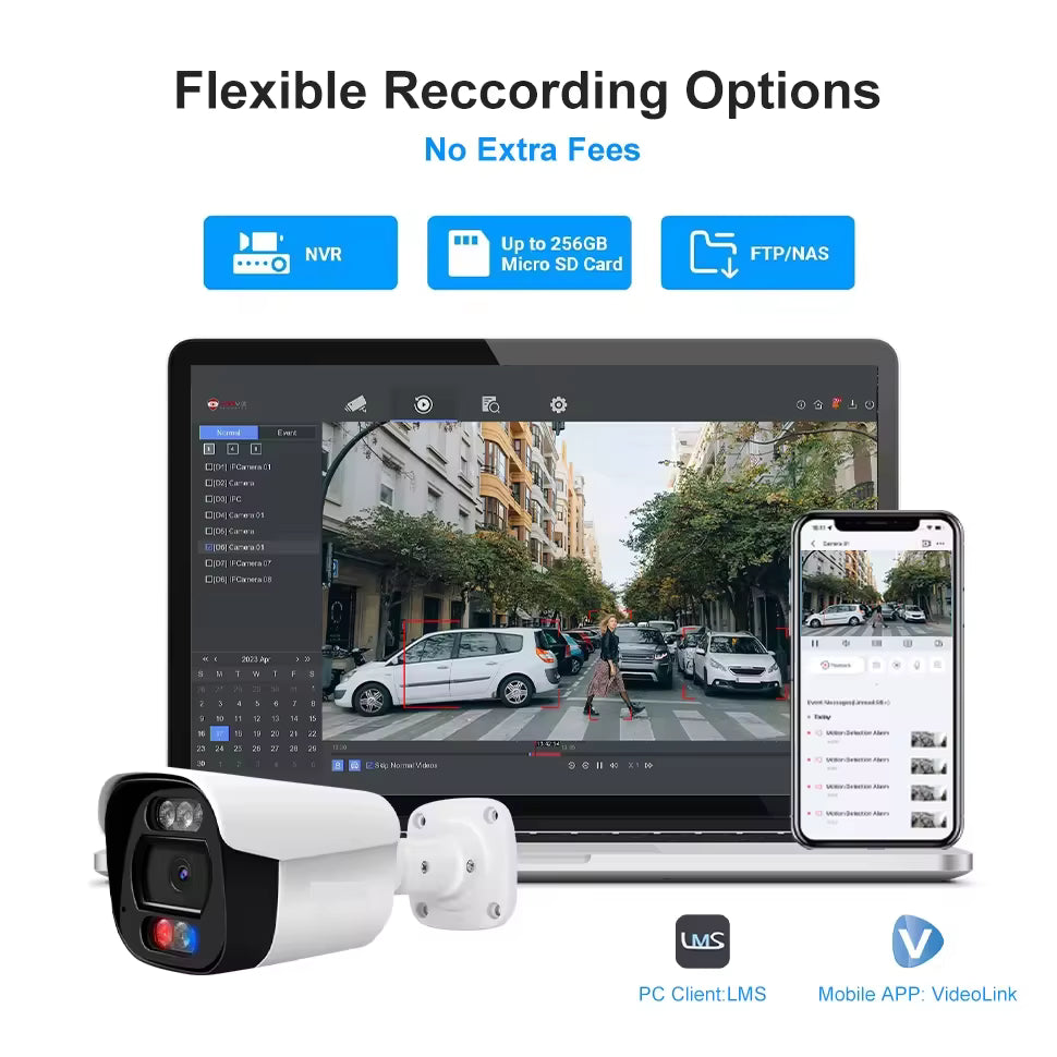 Fix Lens 4K 8MP CMOS HD Colorful Night Vision Smart Motion Detection IP66 Waterproof Bullet POE Security Camera SD Card Slot