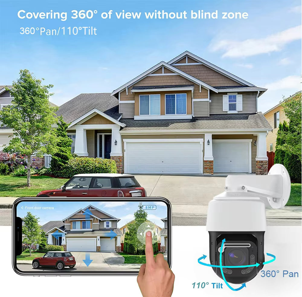8MP 20X Optical Zoom High Speed Dome PTZ POE IP Camera Dual Light Outdoor With IMX415 Human AI Auto Tracking Wiper CCTV Camera