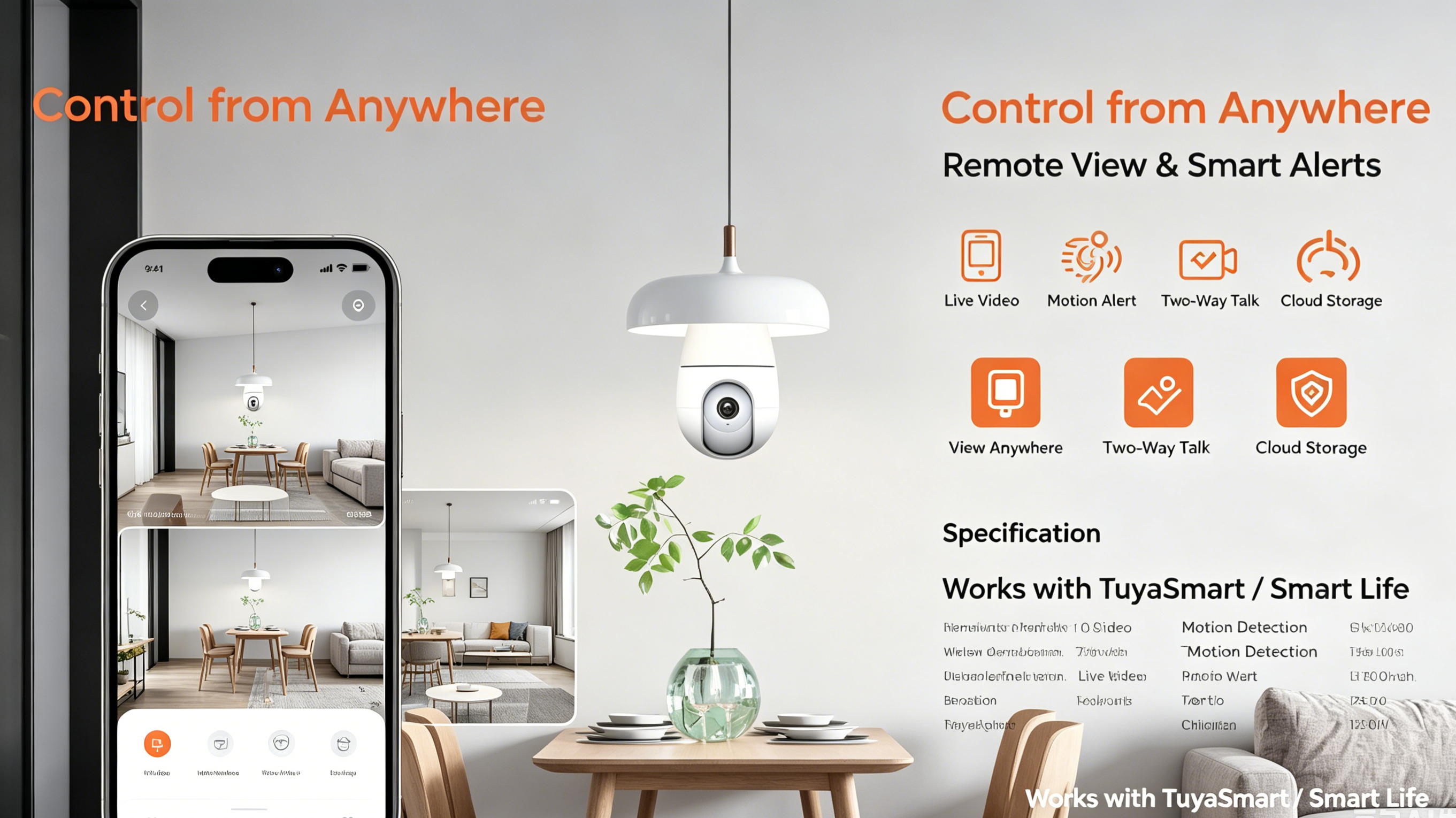 Tuya APP 3MP Indoor Panorama Bulb Indoor WIFI IP Camera