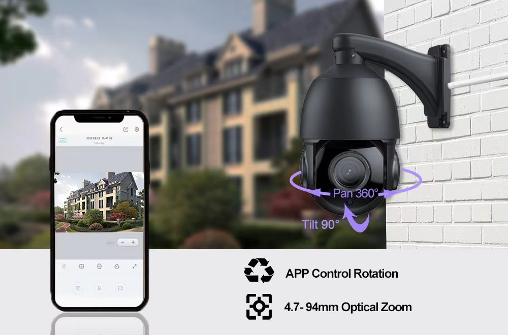 OEM Full HD IP PTZ CCTV Camera System 4K 8 Megapixel 20X Zoom Dome Style Night Vision NVR Data Audio Video-HIK Protocol POE