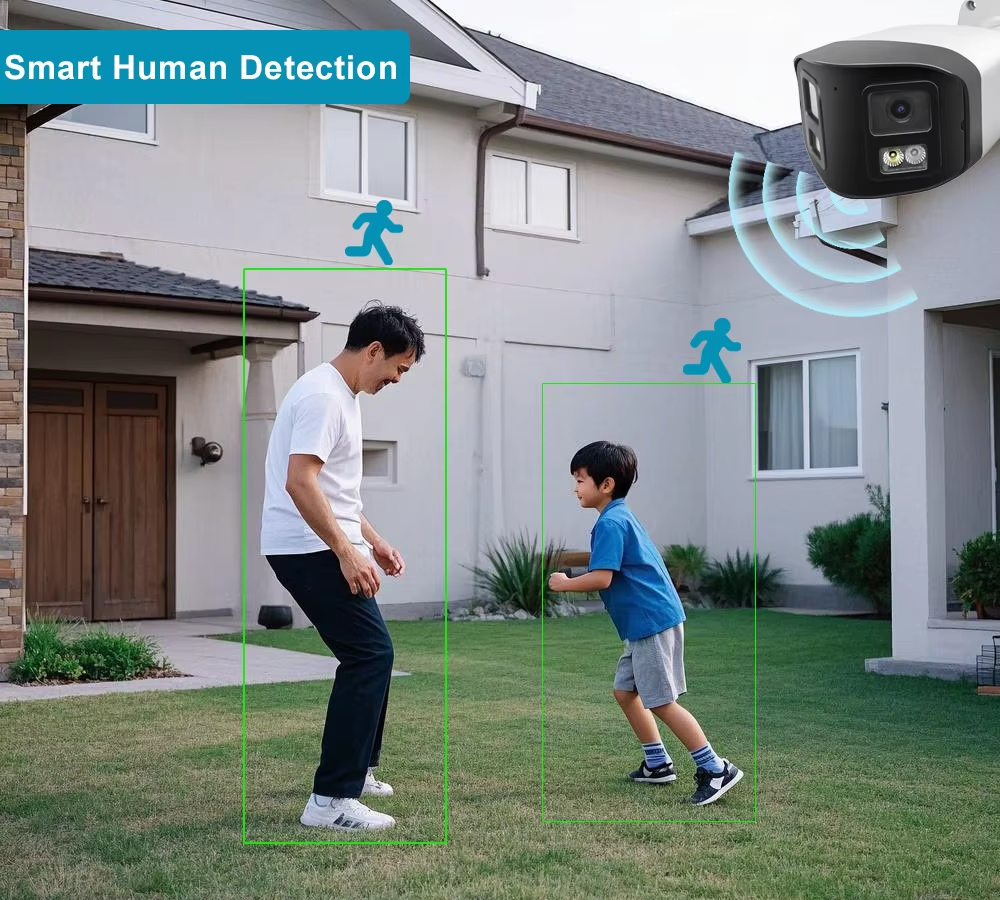 8MP POE Outdoor IP Security CCTV Camera Dual Lens 180 Degree Wide View CMOS for Indoor Use NVR Data Storage Features Human