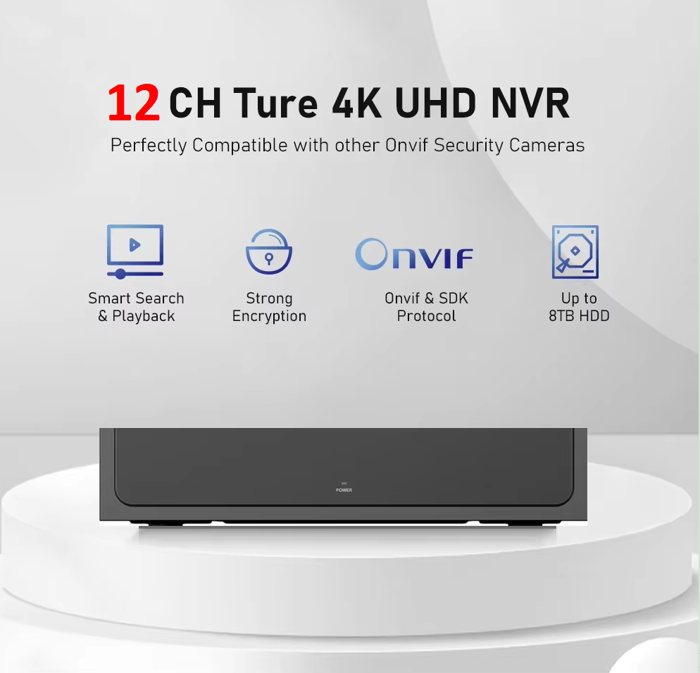 OEM 4k Video NVR H.265 Network Video Tape Recorder System NVR Security System 12 Channel InputOutput Max Network Video Recorder