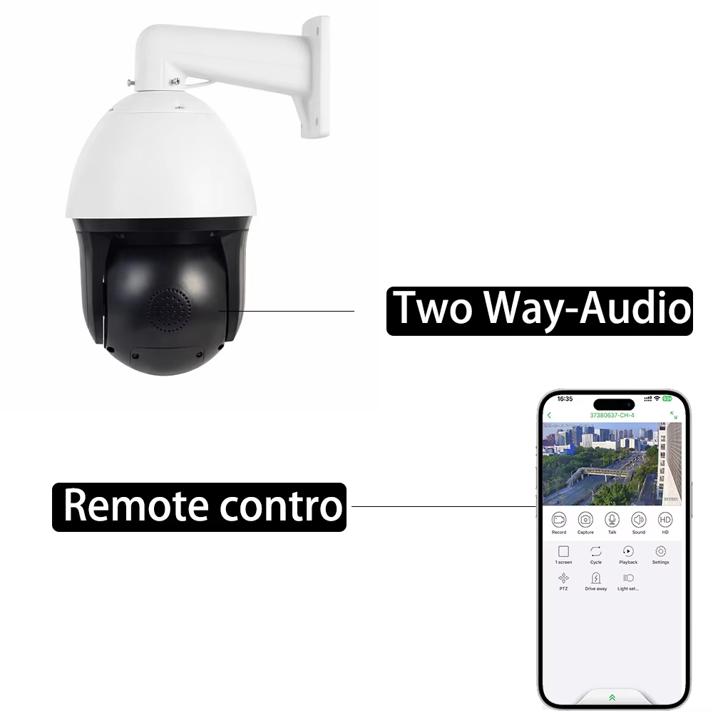 7 Inch 4k Cctv Camera Outdoor Ptz Camera 18X Optical Zoom Two-Way Audio SD Card Wiper IR 150M AI Human/Vehicle Detection