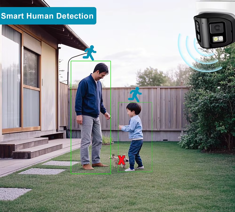 180 Degree Dual Lens IP Dome Camera Full Color Panoramic AI Two Way Audio PoE Ceiling Mount Turret CMOS Sensor NVR Data Storage