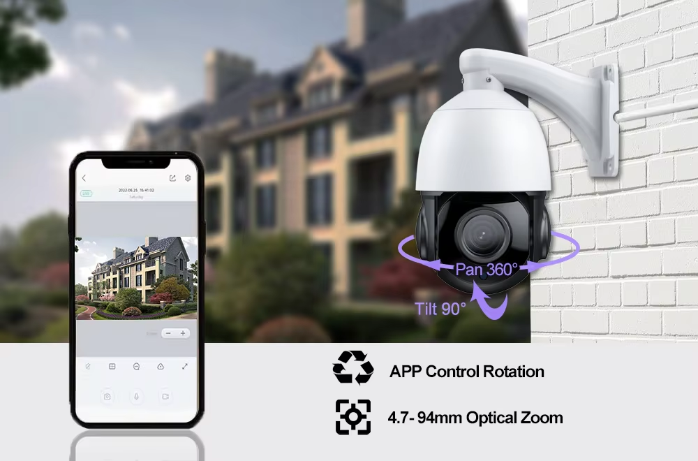 OEM Full HD IP PTZ CCTV Camera System 4K 8 Megapixel 20X Zoom Dome Style Night Vision NVR Data Audio Video-HIK Protocol POE